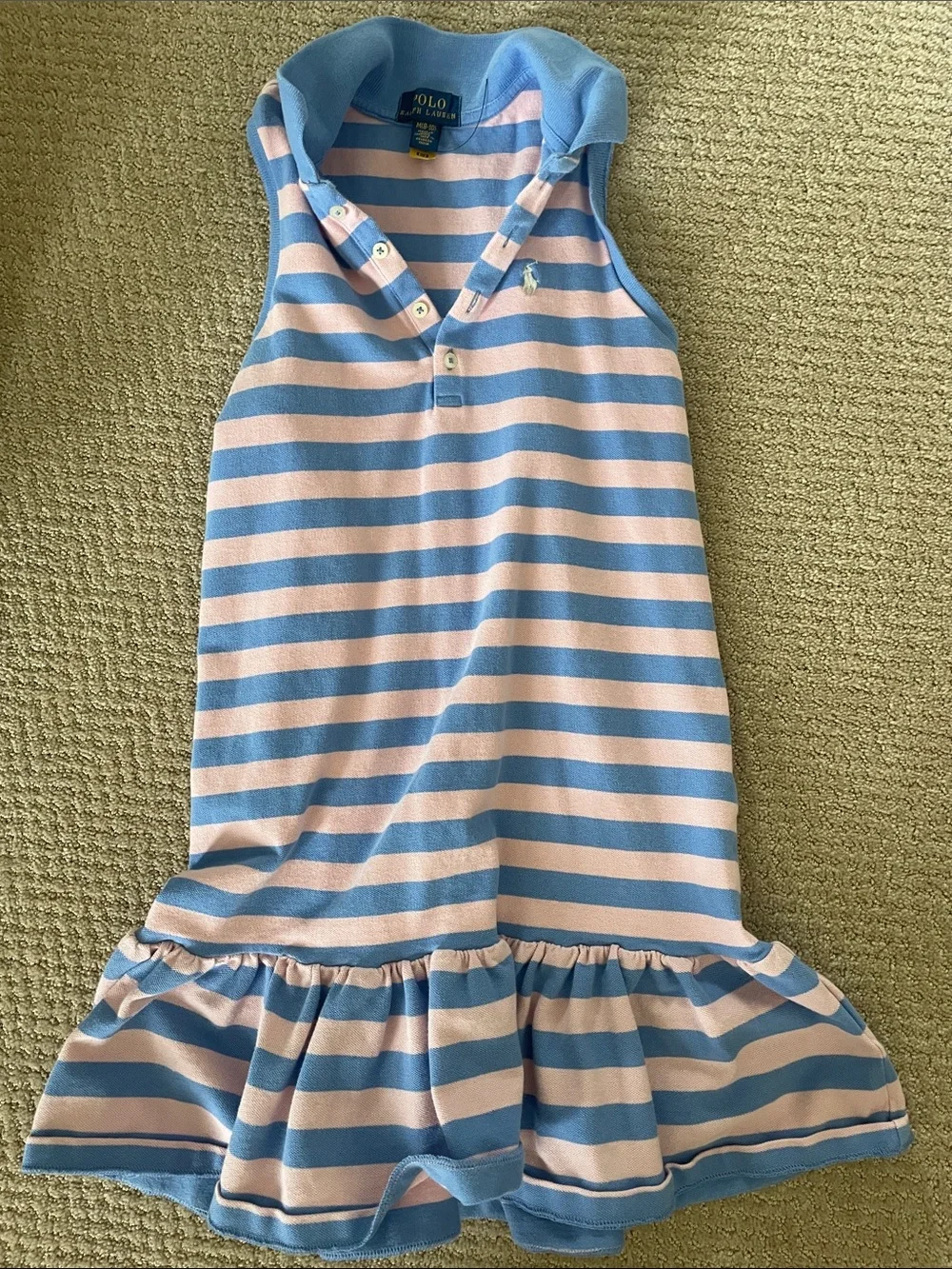 Ralph Lauren girlsBlue and Pink Striped Sleeveless Polo dress
